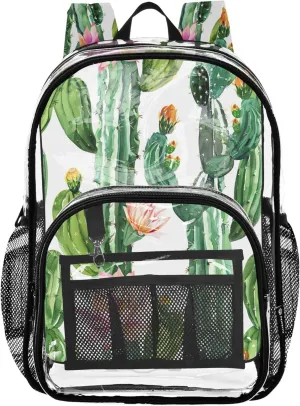 Watercolor Cactus Green Backpack for Girls, Plastic Backpack, Clear Bags, Little Kid Backpack