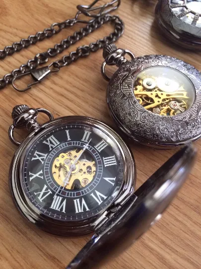 Wedding Party Gift Personalized Black Pocket watch Engravable Mechanical Mens Watch Gift For Him Personalized Groomsmen  Gifts  VM026