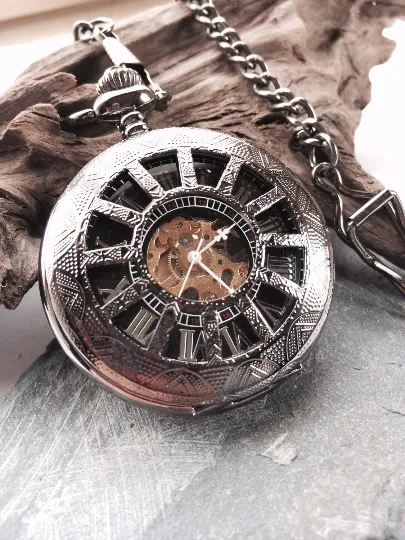 Wedding Party Gift Personalized Black Pocket watch Engravable Mechanical Mens Watch Gift For Him Personalized Groomsmen  Gifts  VM026