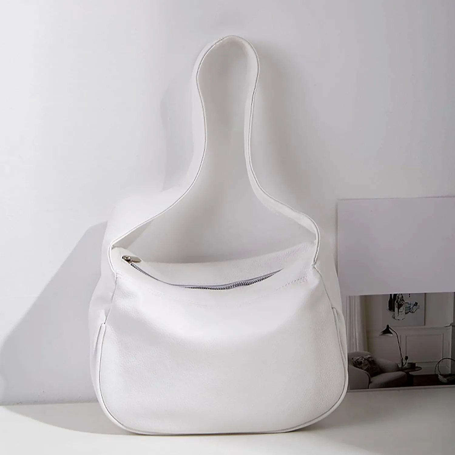 White Crossbody Saddle Bag Simple Fashion Shoulder Lightweight Woman Bag Large Messenger Bag Backpack (White, One Size)