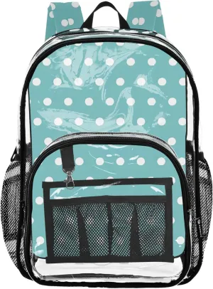 White Dots Polka Teal School Bags, Clear Plastic Bag, Book Bag, Clear Backpack for Girls