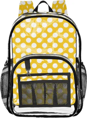 White Polka Dot Yellow Kids Travel Bag, Clear Plastic Bag, See through Bag, Backpack Clear