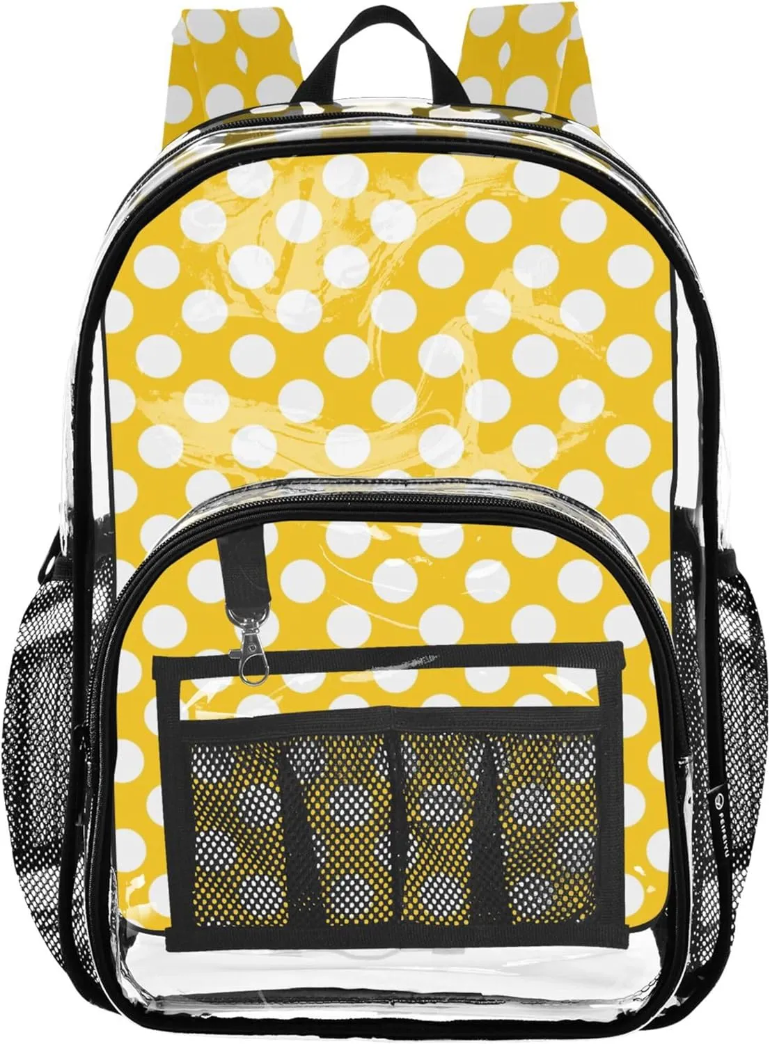 White Polka Dot Yellow Kids Travel Bag, Clear Plastic Bag, See through Bag, Backpack Clear