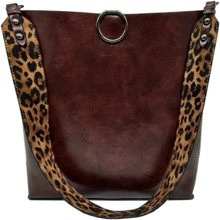 Women 2Pcs Leopard Print Shoulder Bag Set Satchel Totes Handbag Purse