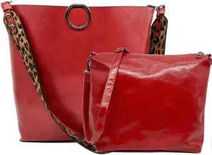 Women 2Pcs Leopard Print Shoulder Bag Set Satchel Totes Handbag Purse
