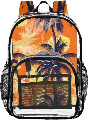 Women Clear Backpack Cute Black Palm Tree Orange Yellow Kids Backpack Boys Girls See through Shoulder Bag