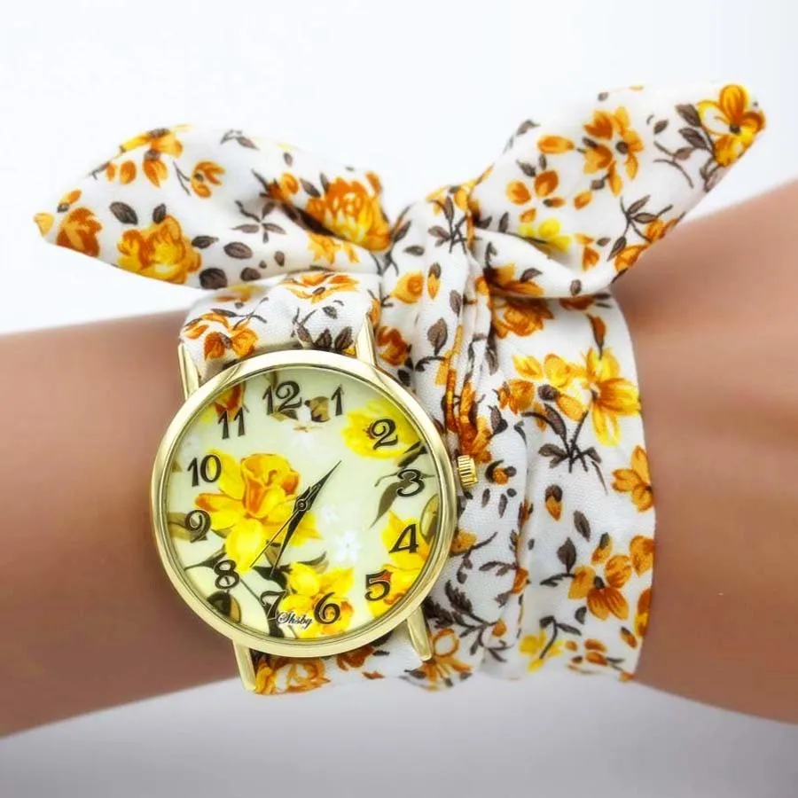 Women Floral Fabric Design Wrist Watches