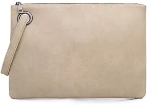 Women Oversized Clutch Purse Vintage Soft Leather Evening Bags Purse Retro Daily Envelope Wristlet Handbags For Men (Beige)