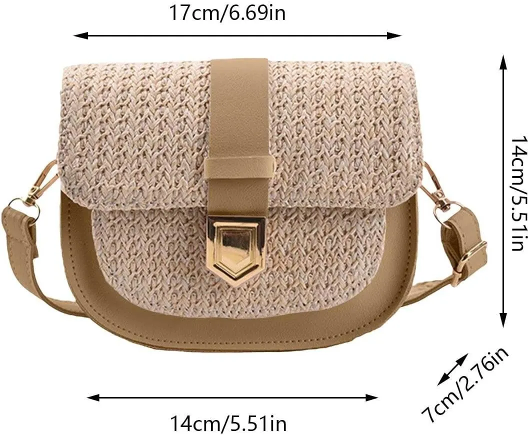 Women's Bag Braided Bag Simple Small Single Shoulder Crossbody Bag Saddle Bag Hard Case Messenger Bag (Khaki, One Size)