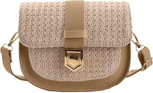 Women's Bag Braided Bag Simple Small Single Shoulder Crossbody Bag Saddle Bag Hard Case Messenger Bag (Khaki, One Size)