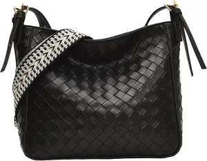 Women's Braid Pure Color Bucket Bags and Crossbody Bags,Female Purses Quilted Tote Bags Satchel Bags Shoulder Bags Black