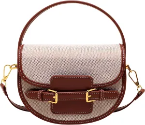 Women's Braid Saddle Bags and Crossbody Bags,Female Purses Leisure Portable Handbags Satchel Bags Shoulder Bags Brown