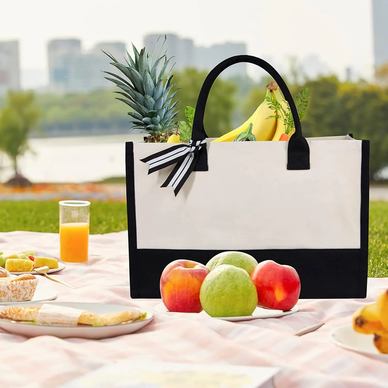 Women's Canvas Tote Bags with Zipper Shoulder Hobo Bags Top Handle Satchel Purses Waterproof Versatile Bag