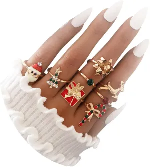 Women's Christmas Tree Bow Rings - Candy Cane & Santa Gift