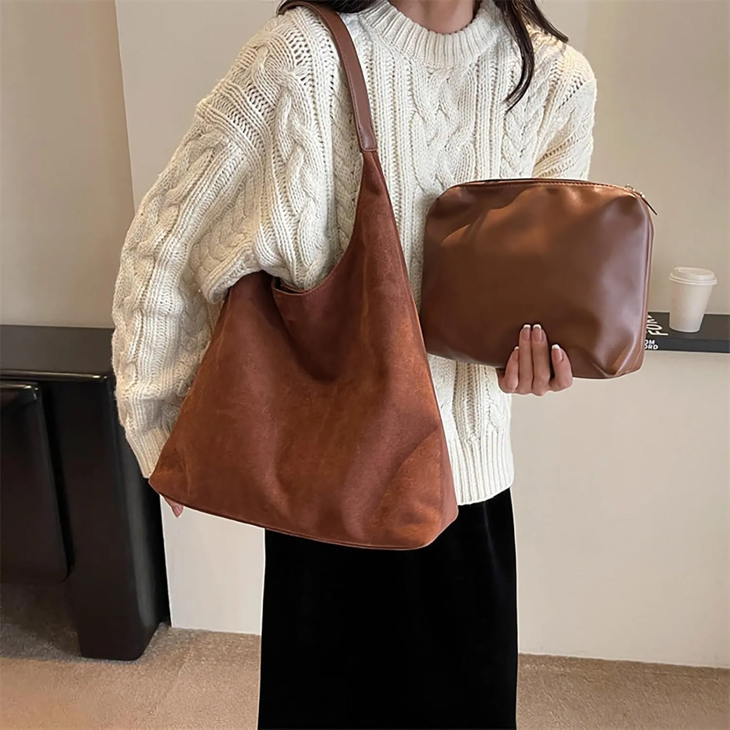 Women's Purses and Handbags Women's Crescent Shoulder Bags with Adjustable Strap Clear Bag for Stadium Events(Brown)