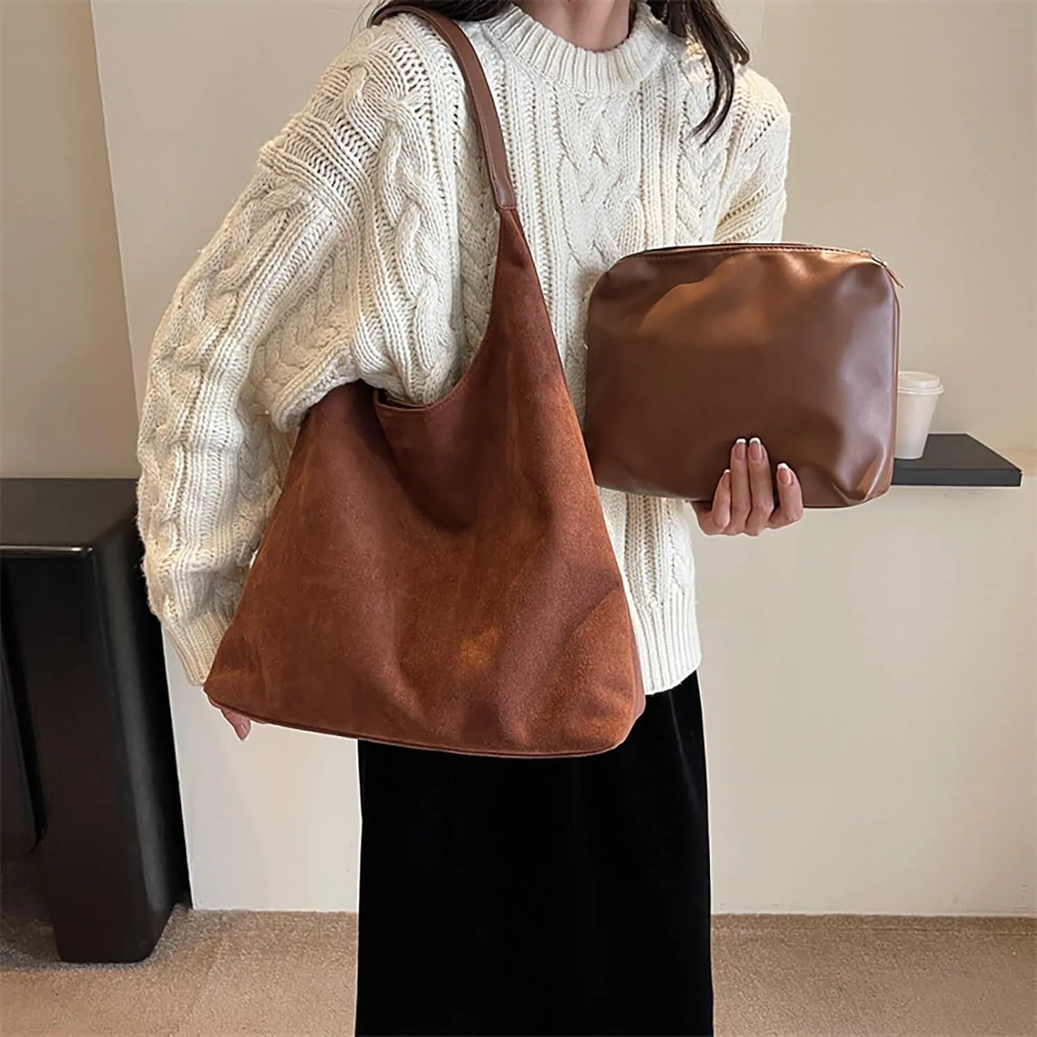 Women's Purses and Handbags Women's Crescent Shoulder Bags with Adjustable Strap Clear Bag for Stadium Events(Brown)
