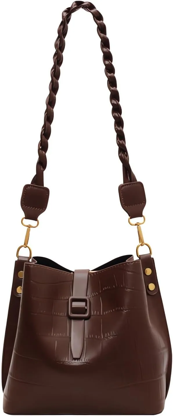Women's Quilted Crossbody Bags and Handbags,Female Purses Versatile Bucket Bags Tote Bags Shoulder Bags Brown