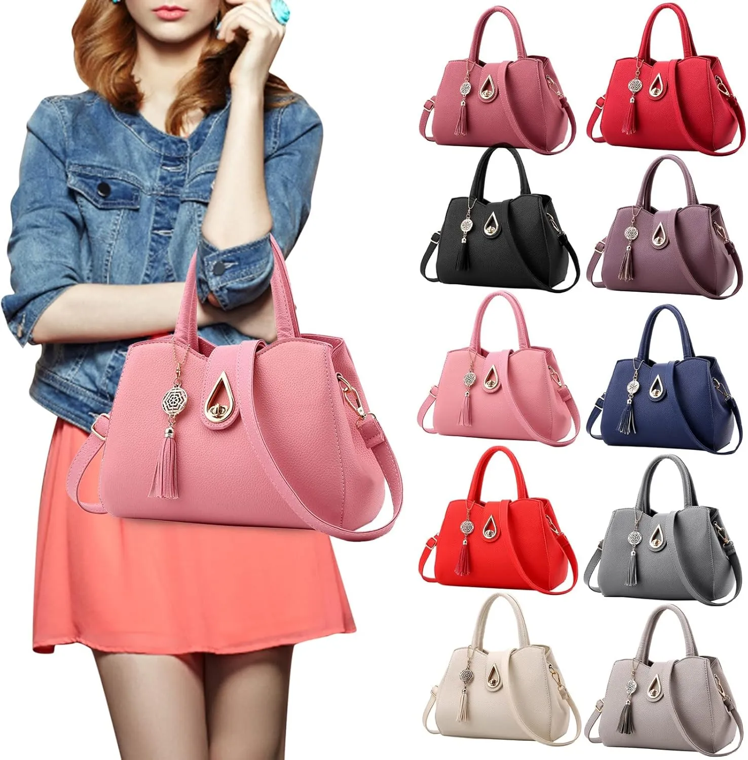 Women's Shoulder Handbags Small Crossbody Bags Classic Double Zip Top Satchel Bags Fashion Bag with Compartments