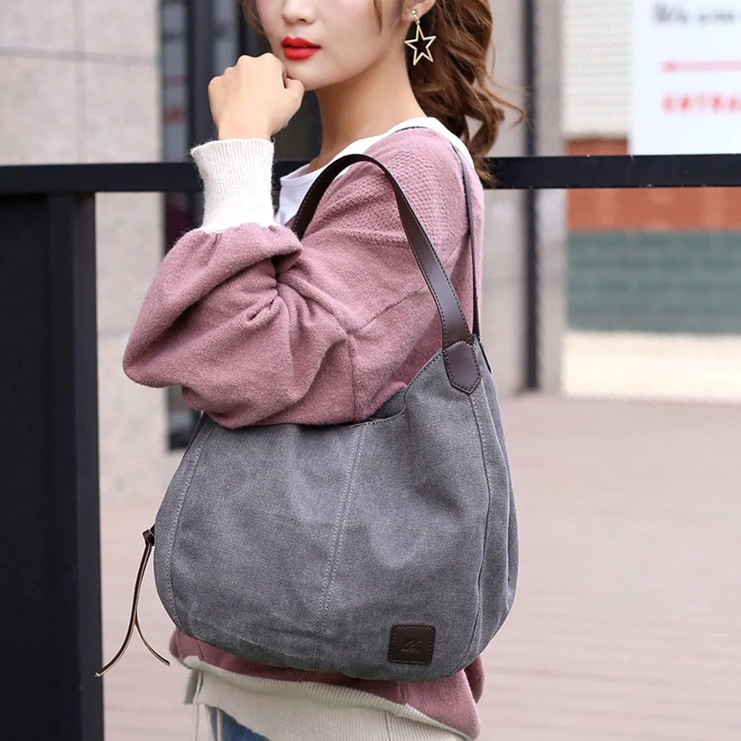 Women's Trendy Tote Bags Cute Hobo Tote Handbags Clutch Purses with Zipper Closure Elegant Sling Bag(Grey)