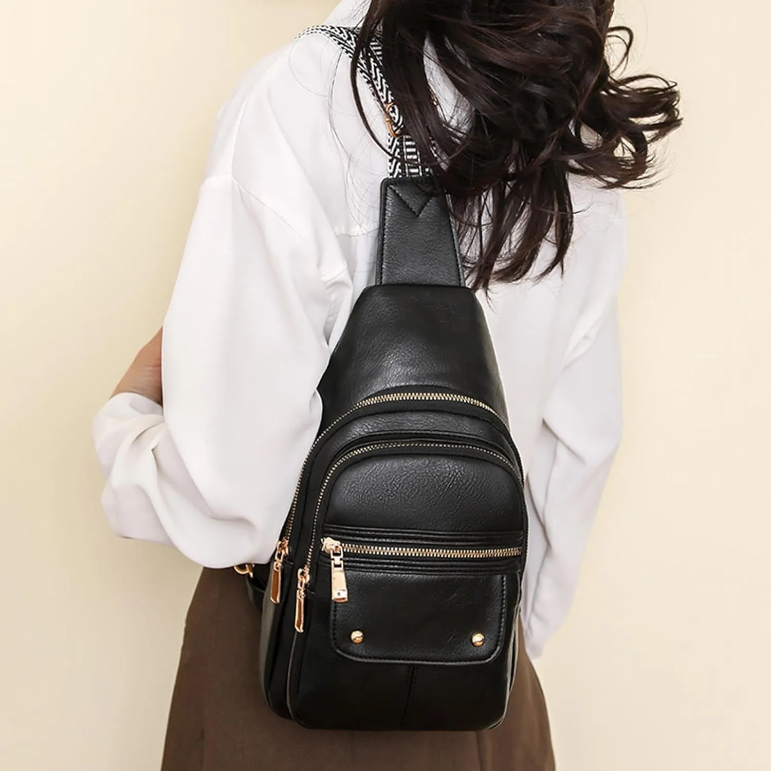 Women's Waterproof Leather Crossbody Purses Multi Pocket Crossbody Purses Shoulder Handbags Passport Holder(Black)