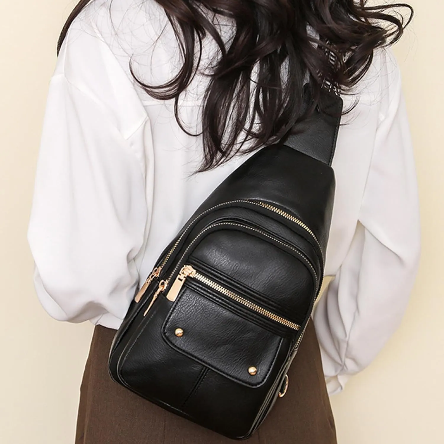 Women's Waterproof Leather Crossbody Purses Multi Pocket Crossbody Purses Shoulder Handbags Passport Holder(Black)