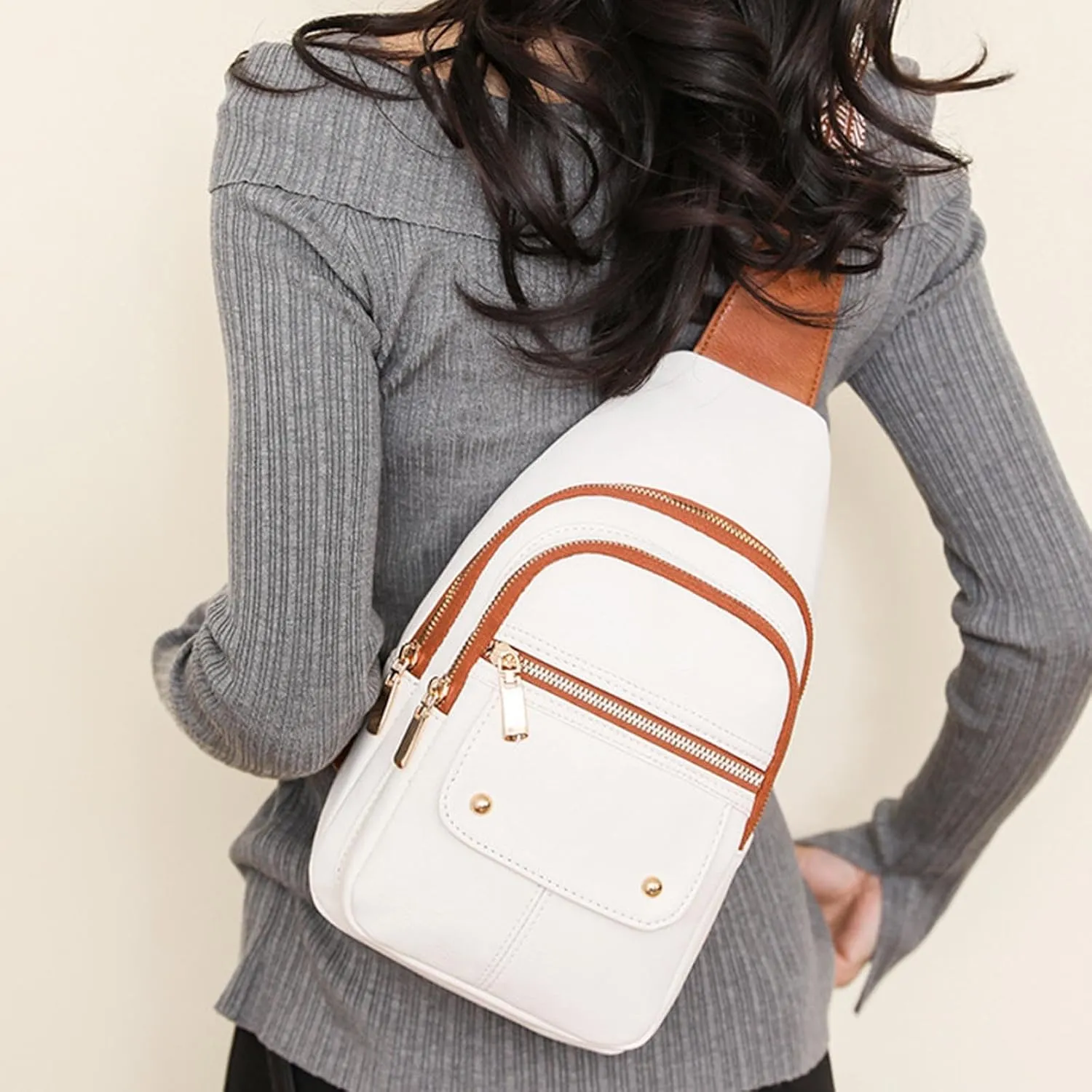 Women's Waterproof Leather Crossbody Purses Multi Pocket Crossbody Purses Shoulder Handbags Passport Holder(White)