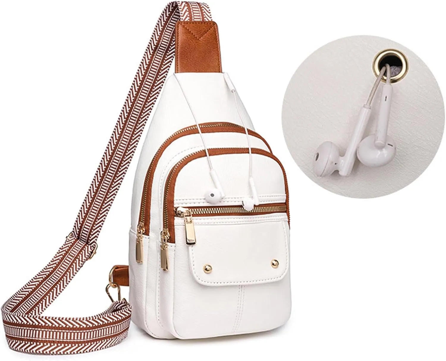 Women's Waterproof Leather Crossbody Purses Multi Pocket Crossbody Purses Shoulder Handbags Passport Holder(White)
