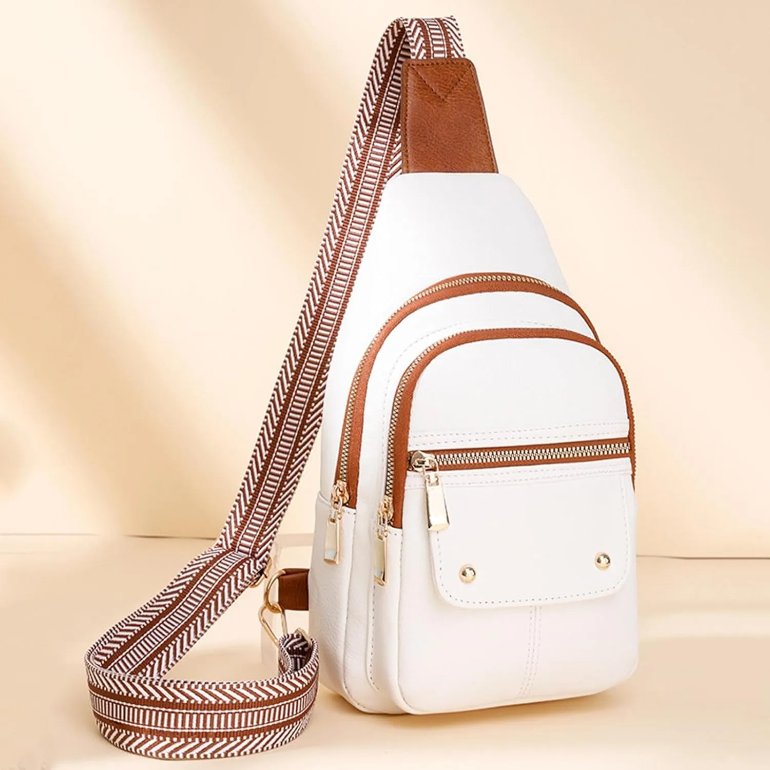 Women's Waterproof Leather Crossbody Purses Multi Pocket Crossbody Purses Shoulder Handbags Passport Holder(White)