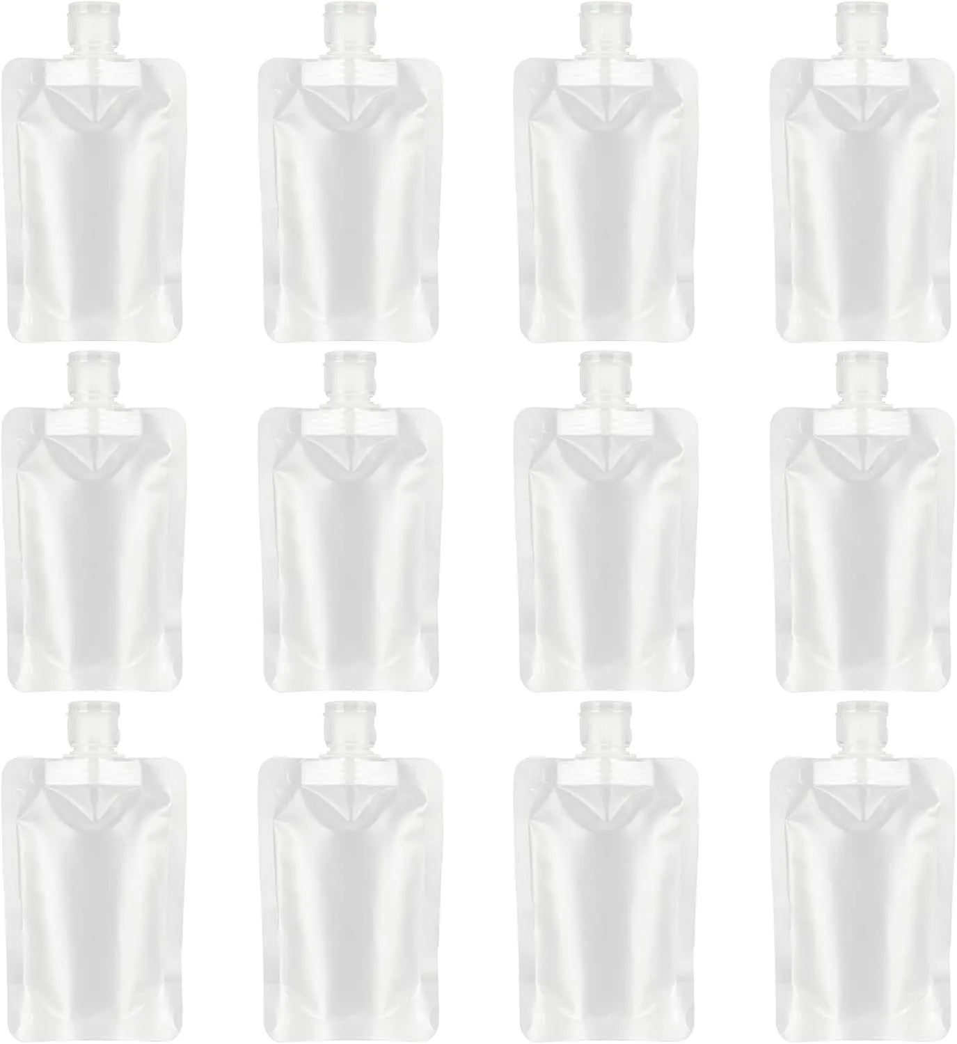 YASUOA 12 Pieces 100ml Leakproof Travel Pouches for toiletries Bulk Travel Size Refillable Squeeze Pouches Containers TSA Approved Empty Stand Up Pouch for Lotion Shampoo Liquids 3.4oz