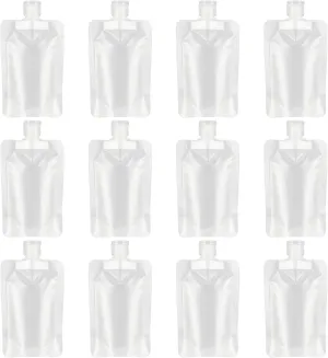 YASUOA 12 Pieces 100ml Leakproof Travel Pouches for toiletries Bulk Travel Size Refillable Squeeze Pouches Containers TSA Approved Empty Stand Up Pouch for Lotion Shampoo Liquids 3.4oz