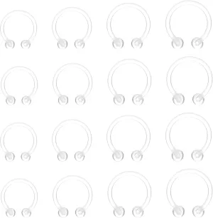 Yolev 16 Pcs Clear Septum Rings Horseshoe Piercing Septum Retainer Belly Button Rings Plastic Nose Rings for Surgery Flexible Ear Nose Septum Lip Eyebrow