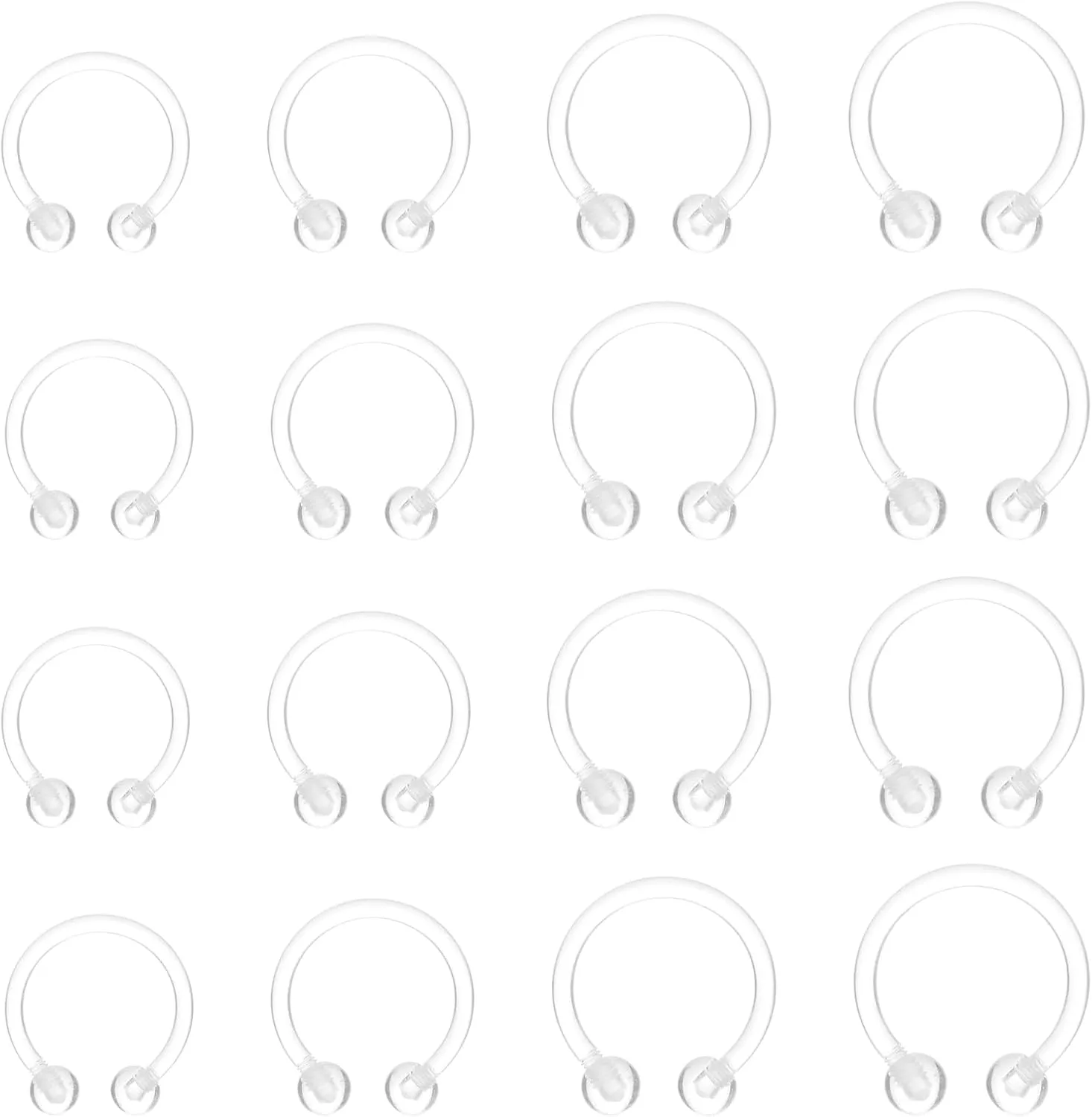 Yolev 16 Pcs Clear Septum Rings Horseshoe Piercing Septum Retainer Belly Button Rings Plastic Nose Rings for Surgery Flexible Ear Nose Septum Lip Eyebrow