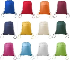 Zippered Drawstring Bag Cinch Sack Promotional Backpack Gym Travel Hike 12 Pack (Assorted Colors)