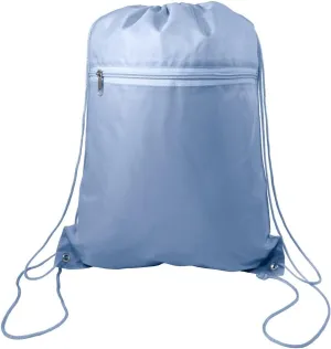 Zippered Drawstring Bag Cinch Sack Promotional Backpack Gym Travel Hike 12 Pack (Carolina Blue)