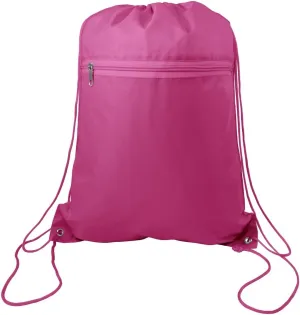 Zippered Drawstring Bag Cinch Sack Promotional Backpack Gym Travel Hike 12 Pack (Hot Pink)