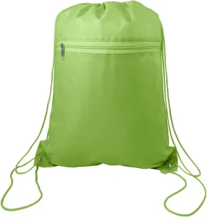 Zippered Drawstring Bag Cinch Sack Promotional Backpack Gym Travel Hike 12 Pack (Lime)