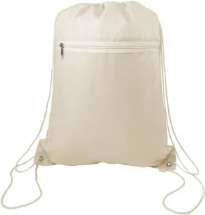 Zippered Drawstring Bag Cinch Sack Promotional Backpack Gym Travel Hike 12 Pack (Natural)